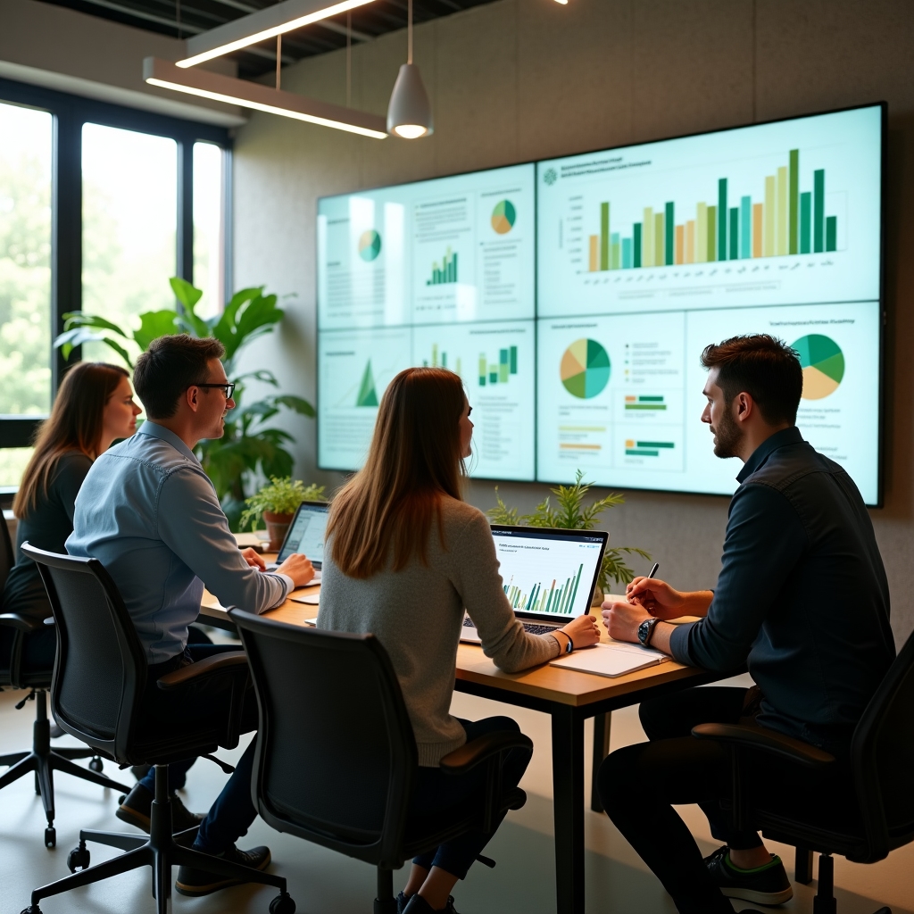 L'équipe de Idigodesigngroup discutant des analyses de données